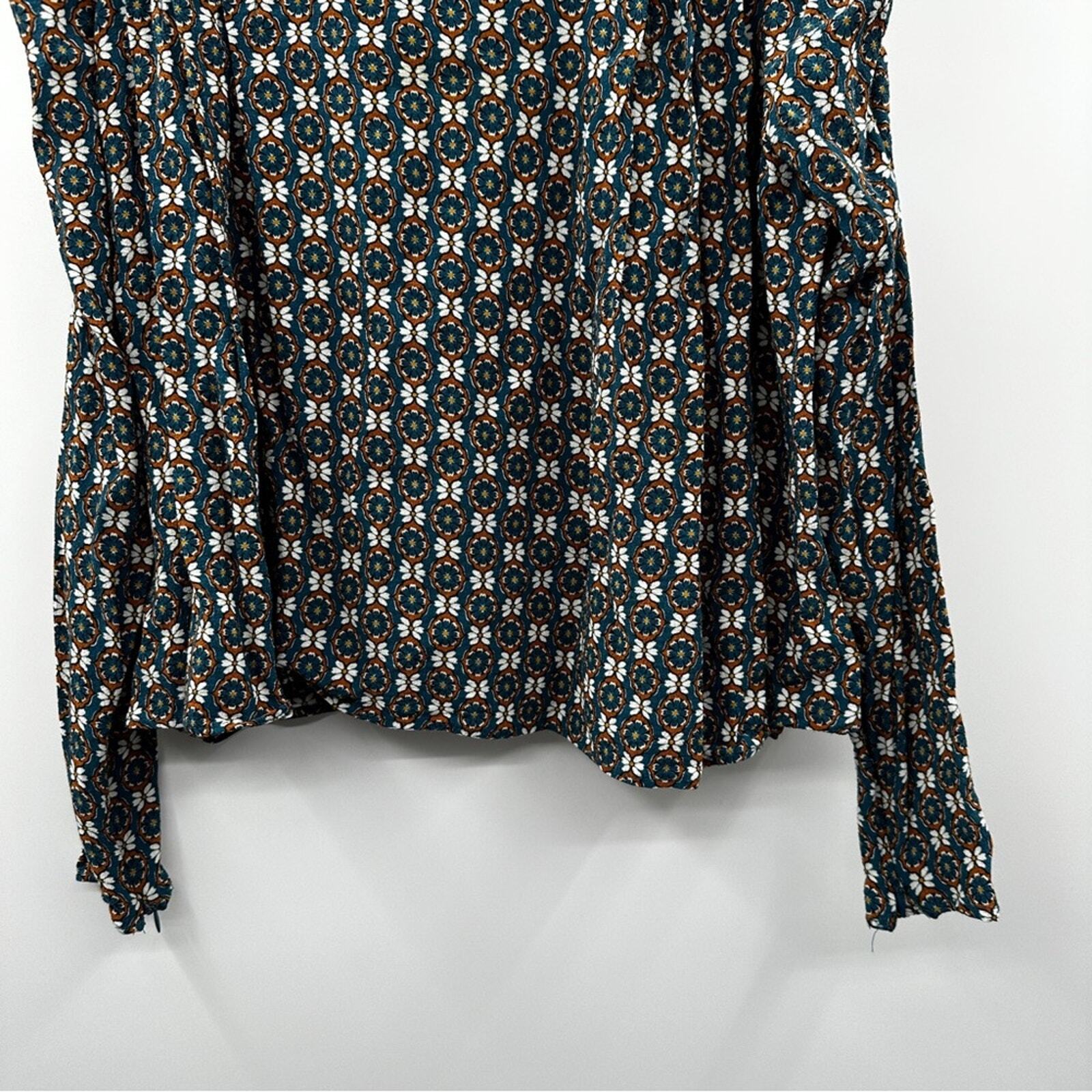 Zara Blue, White & Orange Floral Print Long Sleeve Top Size M image 3