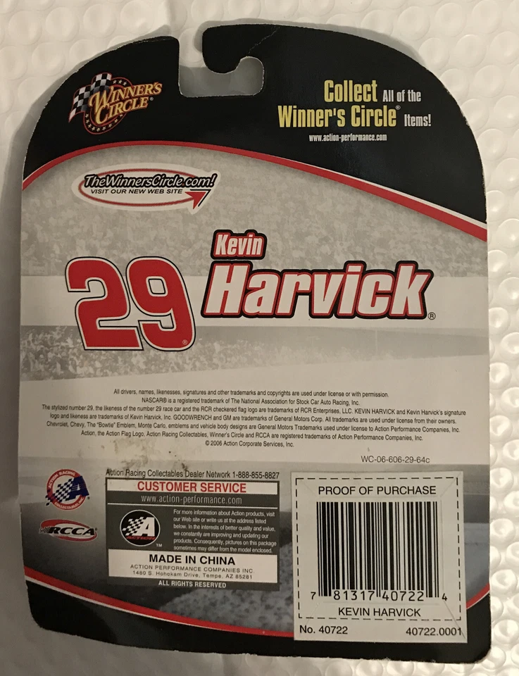 Coche Nascar Winners Circle escala 1:64-Kevin Harvick #29 con imán de capó Foto 2 de 2