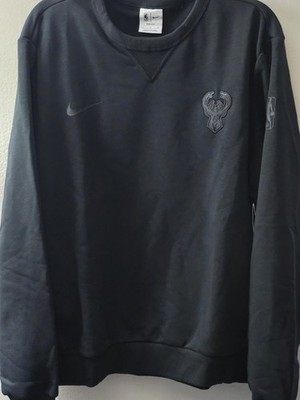 Nike Milwaukee Bucks Black Crewneck Sweatshirt Men s Large Dri-Fit NBA