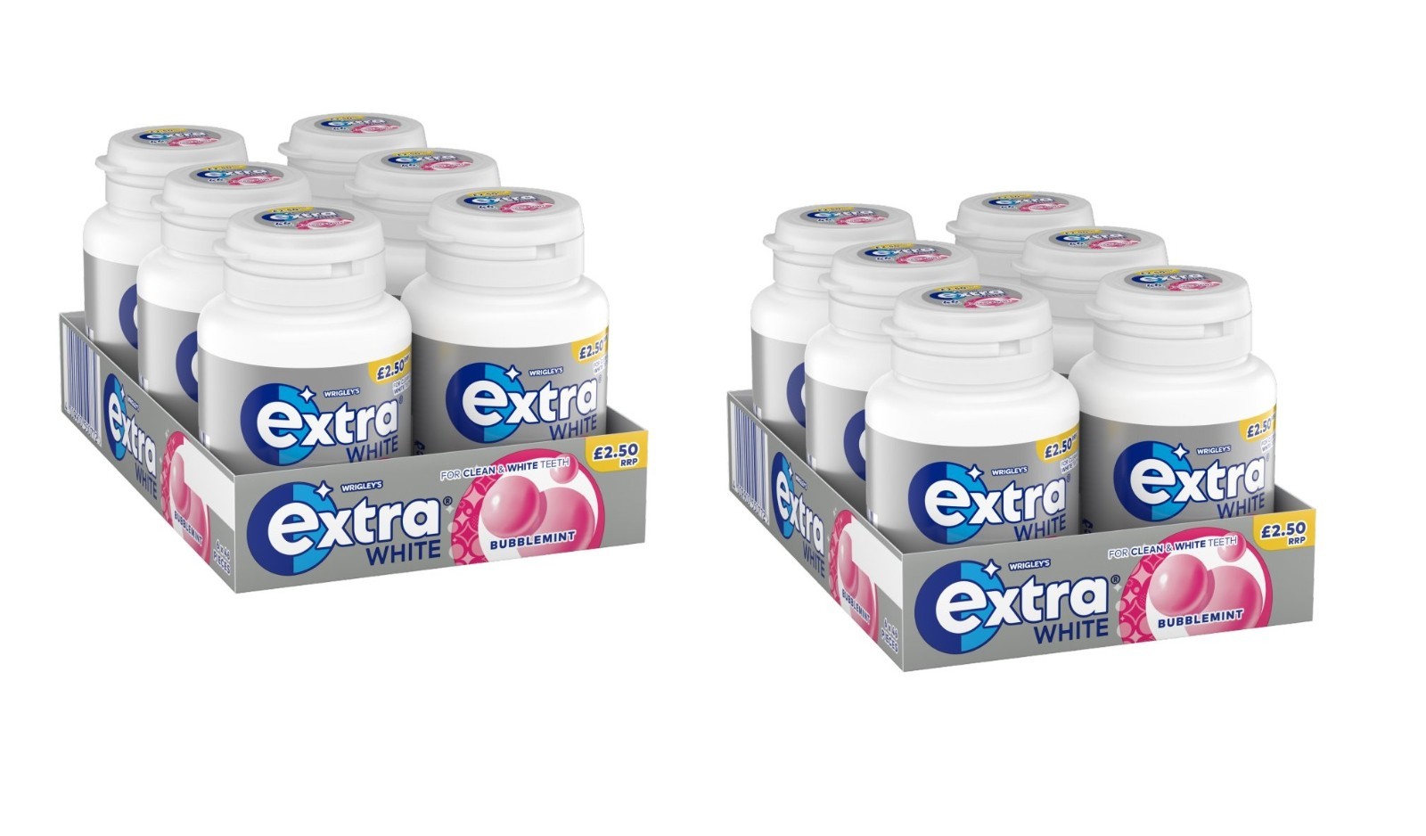 Wrigley's Extra White Bubblemint  Sugarfree Chewing Gum Tubs 12 x 46 Pieces