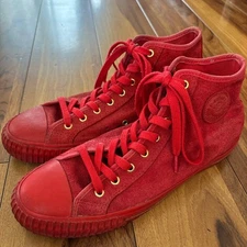 PF-FLYERS Suede High-Top Sneakers 27.5cm Red Gold Eyelets Pre-Owned