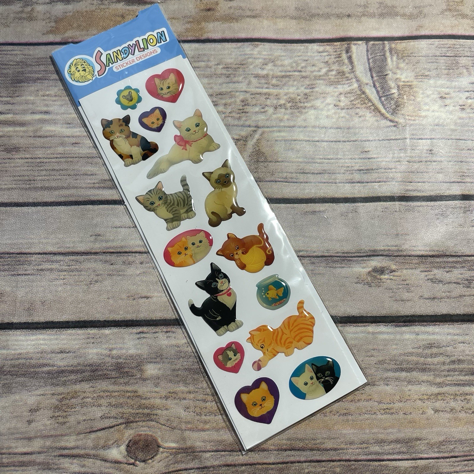 New Vintage Sandylion PUFFY Stickers Kittens Cats Kitty Sticker Sheet Strip