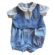 Vintage Good as Gold Baby Boy Plaid Bubble Romper Blue Yellow 18 Months USA Made