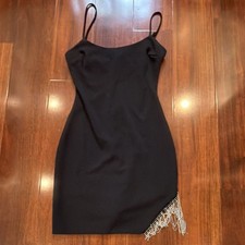 CITY VIBE Black Beaded Strap Mini Bodycon Sleeveless Scoop Neck Dress Size 3