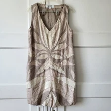 Mark James by Badgley Mischka Beaded Sequin Dress Taupe Flapper Lotus Size M