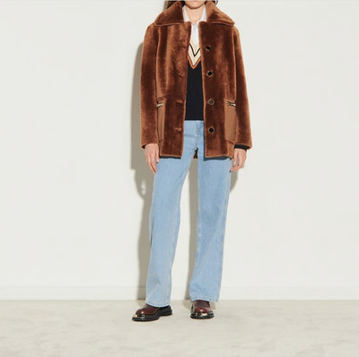 Sandro Women's Brown Shearling Coat Size 38 FR 10 UK 6 US SFPOU00277