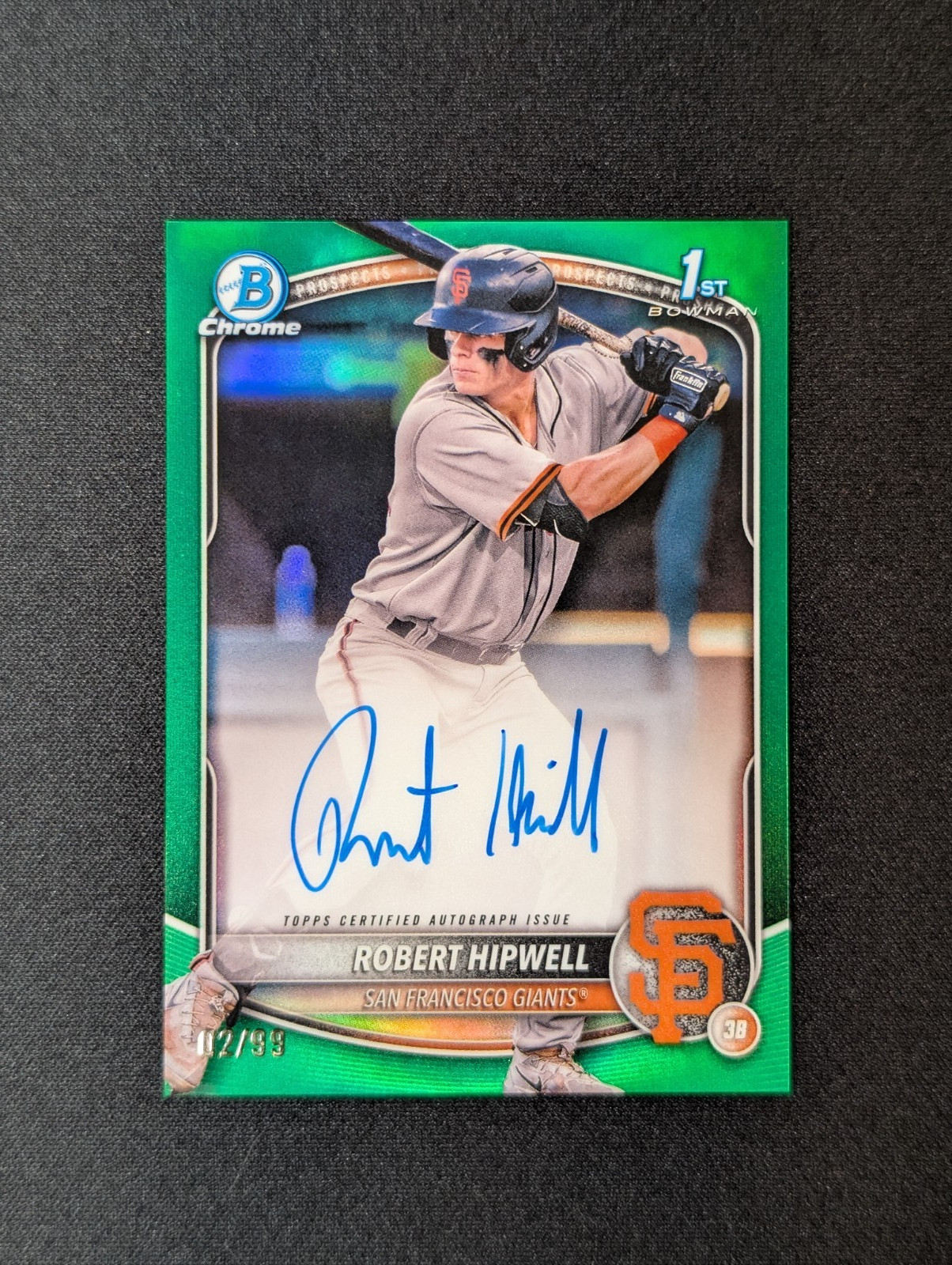 2025 Bowman Chrome Green Refractor Robert Hipwell /99 Auto Giants 1st Prospect