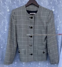 VTG Kasper For ASL Black And White Houndstooth Blazer Women s Size 6 Wool Blend