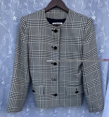 VTG Kasper For ASL Black And White Houndstooth Blazer Women s Size 6 Wool Blend