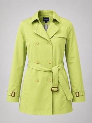 Lands  End Women s Size 10 Lime Green Trench Rain Coat Belted Double Breasted