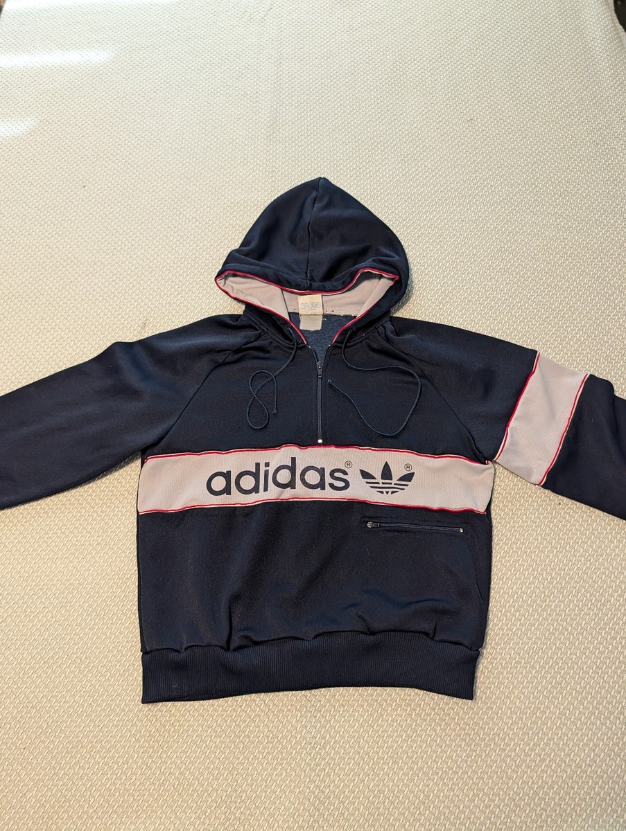 Vintage 80's Adidas Dark Blue Sweatshirt Size XL Hoodie Quarter 1