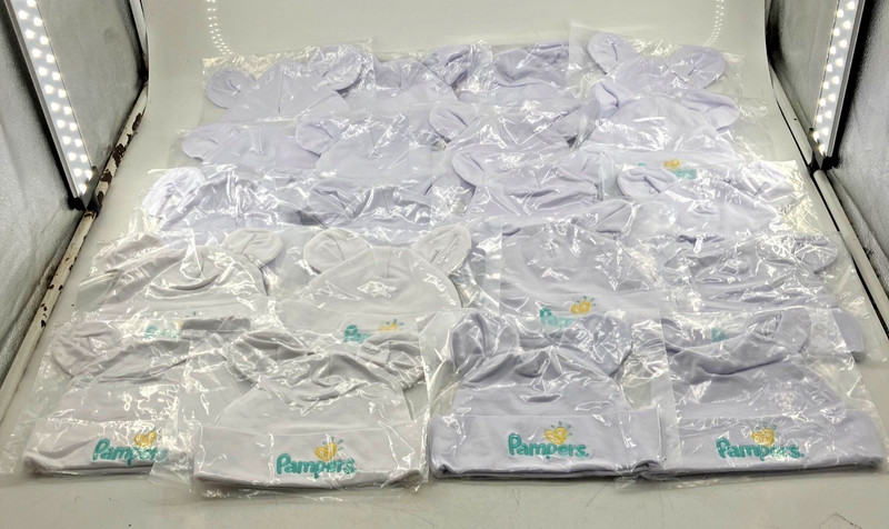 Pampers Infant Hats Beanies w/ Ears Packaged Individually Lot of 20 NWOT