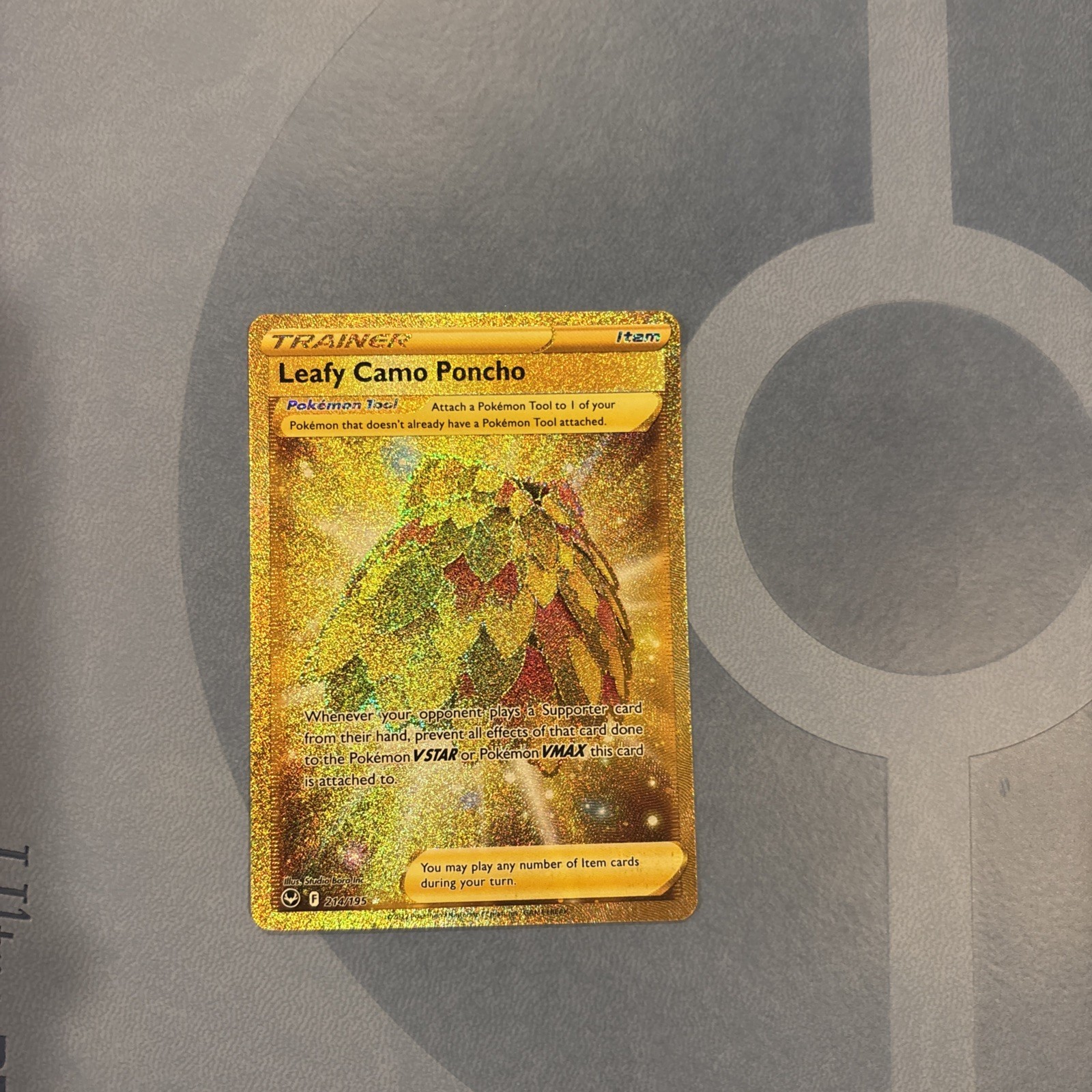 Pokemon Leafy Camo Poncho 214/195 Silver Tempest Gold Secret Rare Holo NM