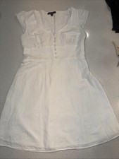 Banana Republic Dress Womens 8 White Linen Cotton V Neck Button Front Lined A5