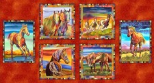 Free Rein 24" Painted Horse, Horses, Southwest Fabric Panel 24x44 Cott FastShip
