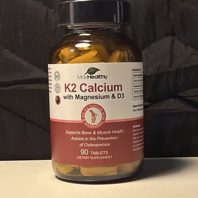 Max Healthy K2 Calcium Magnesium & D3 Tablets 90 Count Bone & Muscle Health