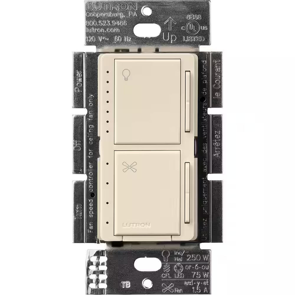 Maestro LED plus Push Button Fan Control and Light Dimmer 75-Watt LED/1.5A Fans,