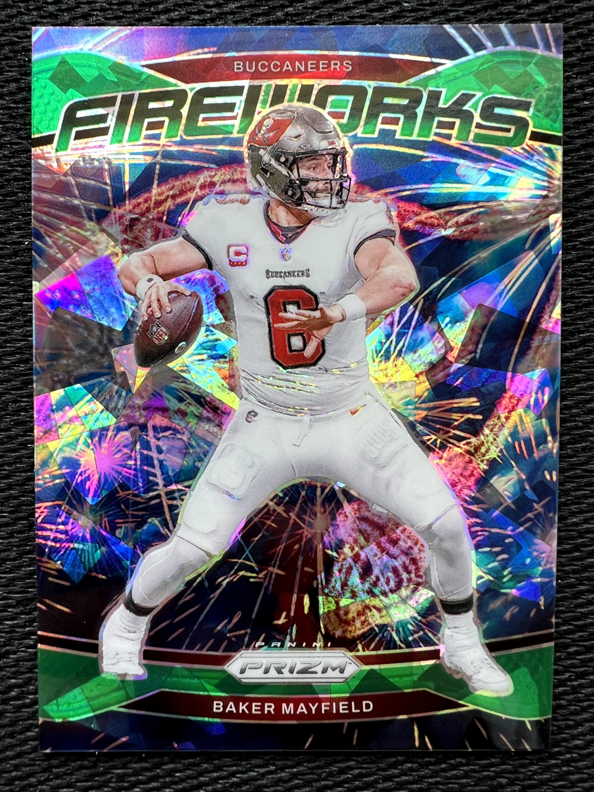 2024 Panini Prizm Fireworks Green Cracked Ice Baker Mayfield #6 Tampa Bay Bucs