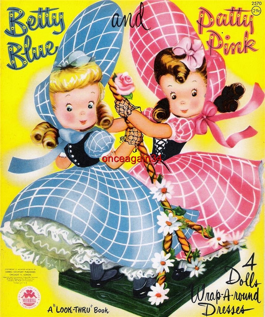 VINTAGE UNCUT 1949/1958 BETTY BLUE & PATTY PINK PAPER DOLLS~~#1 TOP REPRODUCTION