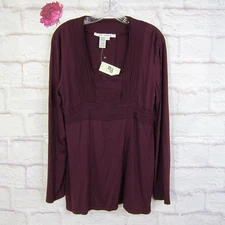 Max Studio Women's Fig Purple U Neck Pleated Detail Long Sleeve Top XL New!