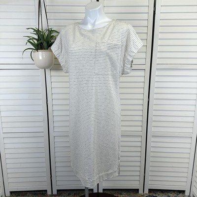 Haven Well Within Gathered Cuff Lounge Dress Cream Stripe Shift Pocket Size M
