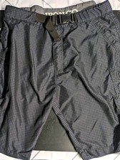 Iron Co. Men's Gray Cargo Ripstop Polyester Shorts Check Cargo Pockets Belt