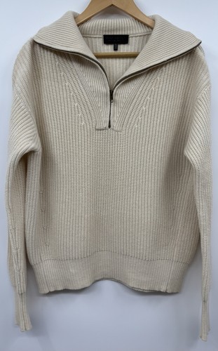Nili Lotan Hester 1/4 Zip Cashmere Sweater Ribbed Knit Ivory SM Luxury Coastal