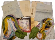 Vtg 1976 Crewel Meadowland Melody Pillow Kit 14"×14" Set Of 2 Unfinished Covers