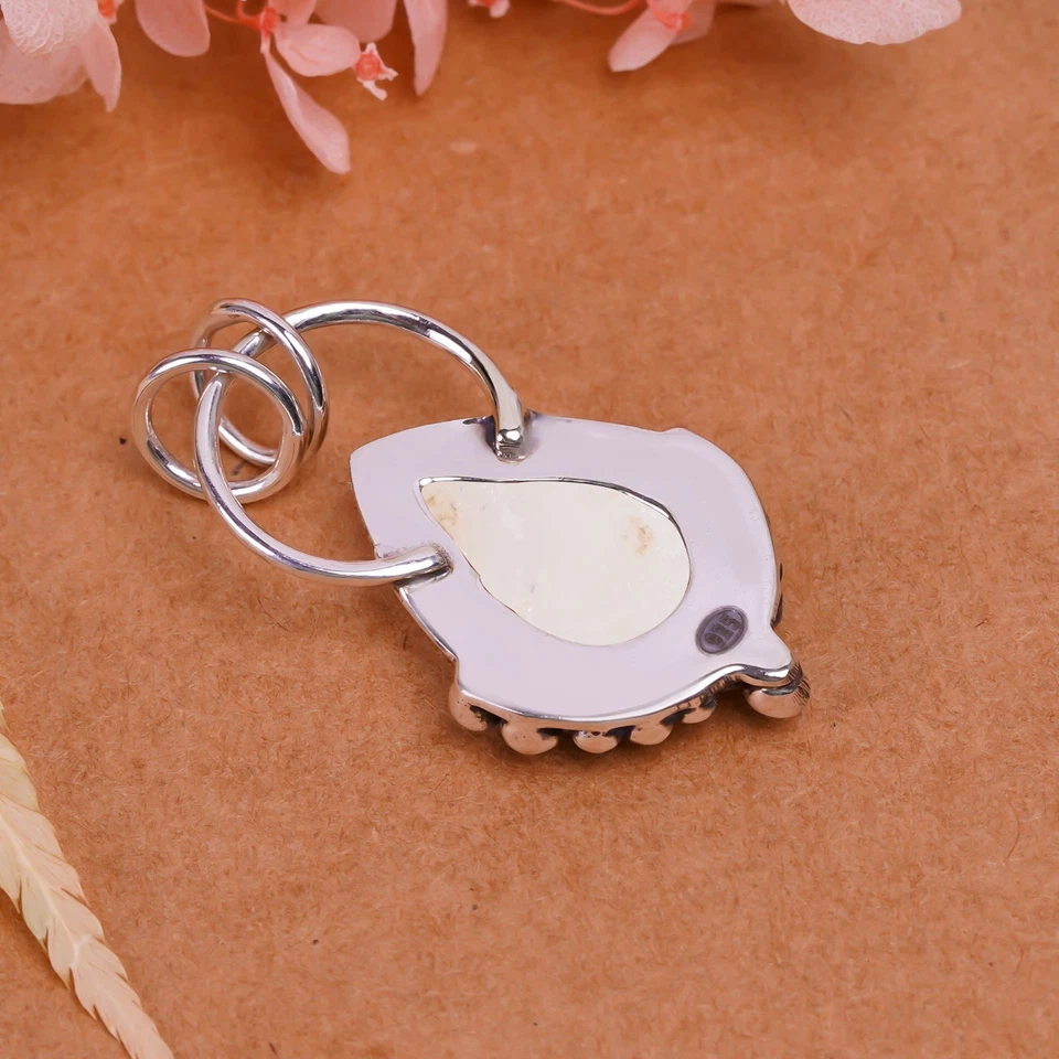 COLGANTE DRUSY DE ÁGATA DE TITANIO BLANCO NIEVE 925 PLATA ESTERLINA SÓLIDA JOYERÍA RETRO Foto 4 de 4