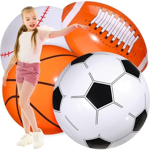4 Pcs Giant Inflatable Beach Ball 30inch Large Baseball Soccer Various Style