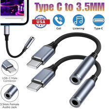 2 USB-C Type C Adapter Port to 3.5MM Aux Audio Jack Earphone Headphone Cable USB
