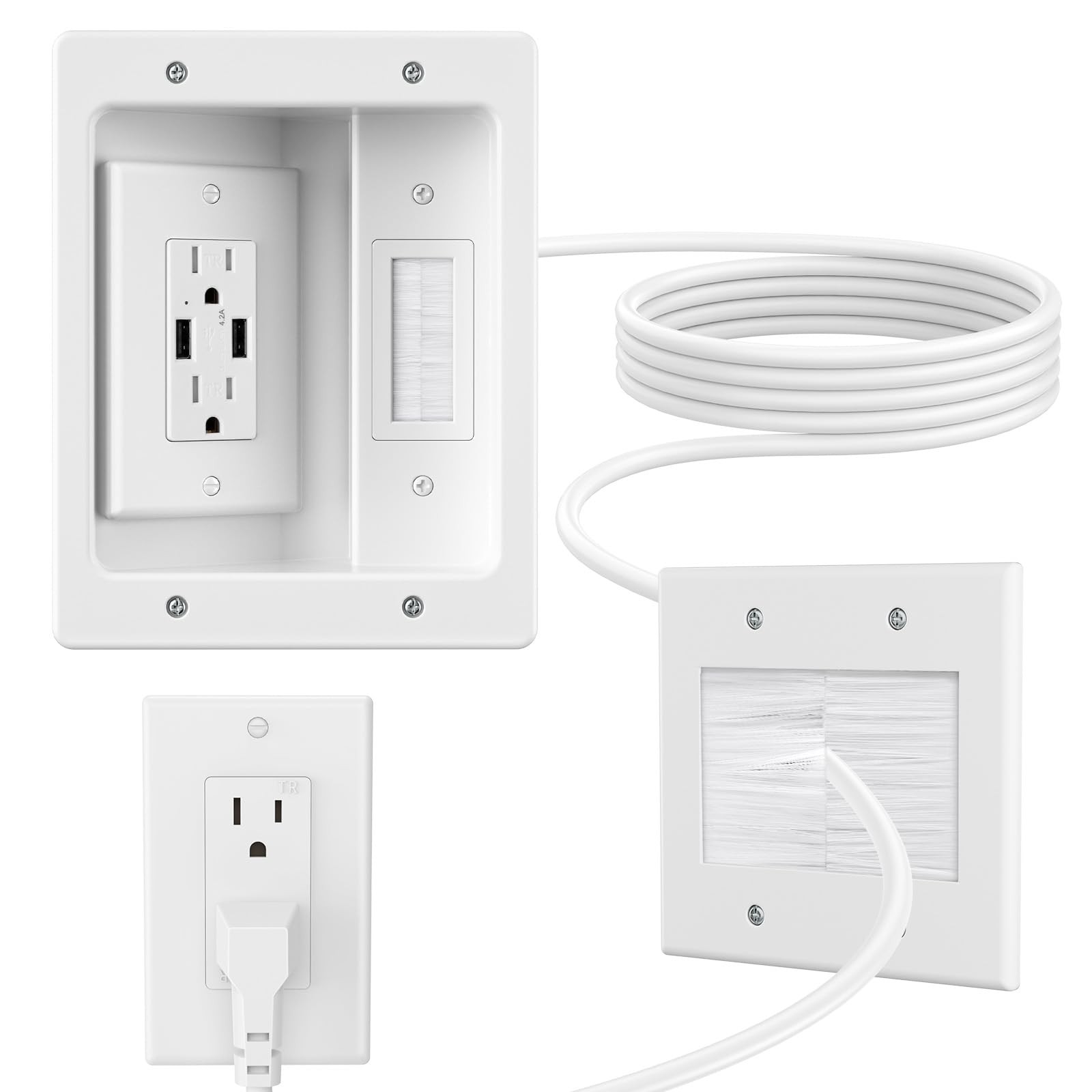 in Wall Cable Management Kit with Brush Wall Plate,AC Outlet