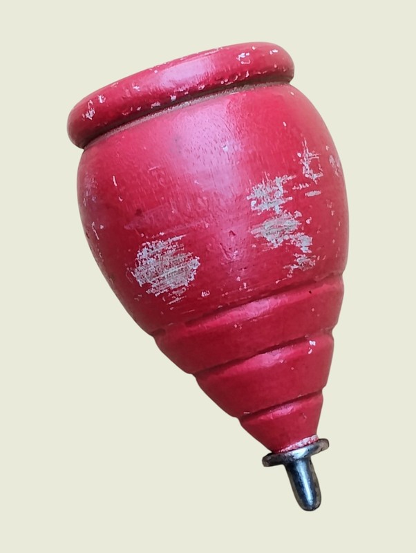 🔥 VINTAGE CLASSIC RED OLD FASHION PRIMITIVE WOODEN SPINNING PEG TOP TOY 🔥