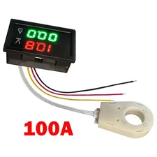 100A 0.1A Hall Current Voltmeter Dual Digital Display DC 5V-100V DC 0-300V ± NEW