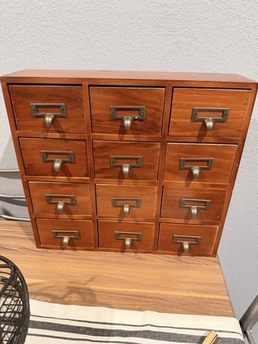 Wooden Drawer Organizer for Desktop Cabinet with 9 Drawers Vintage Apothecary