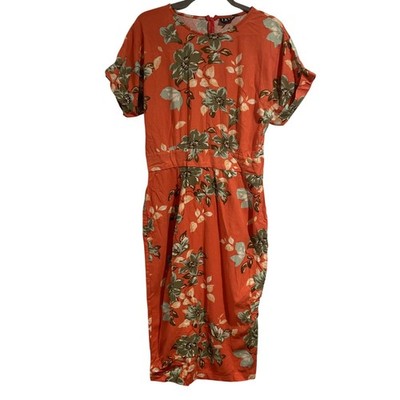 FKSP  Coral Floral Midi Dress Linen Blend SUNRISE SUNSET COLLECTION ''Mojito'' Xl