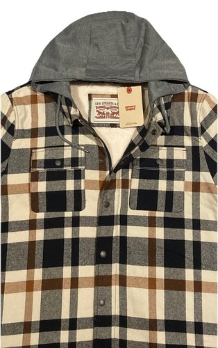 NWT! Levi's Plaid Sherpa-Lined Hoodie Shirt Jac Flannel Shacket XL $148 - Picture 4 of 9