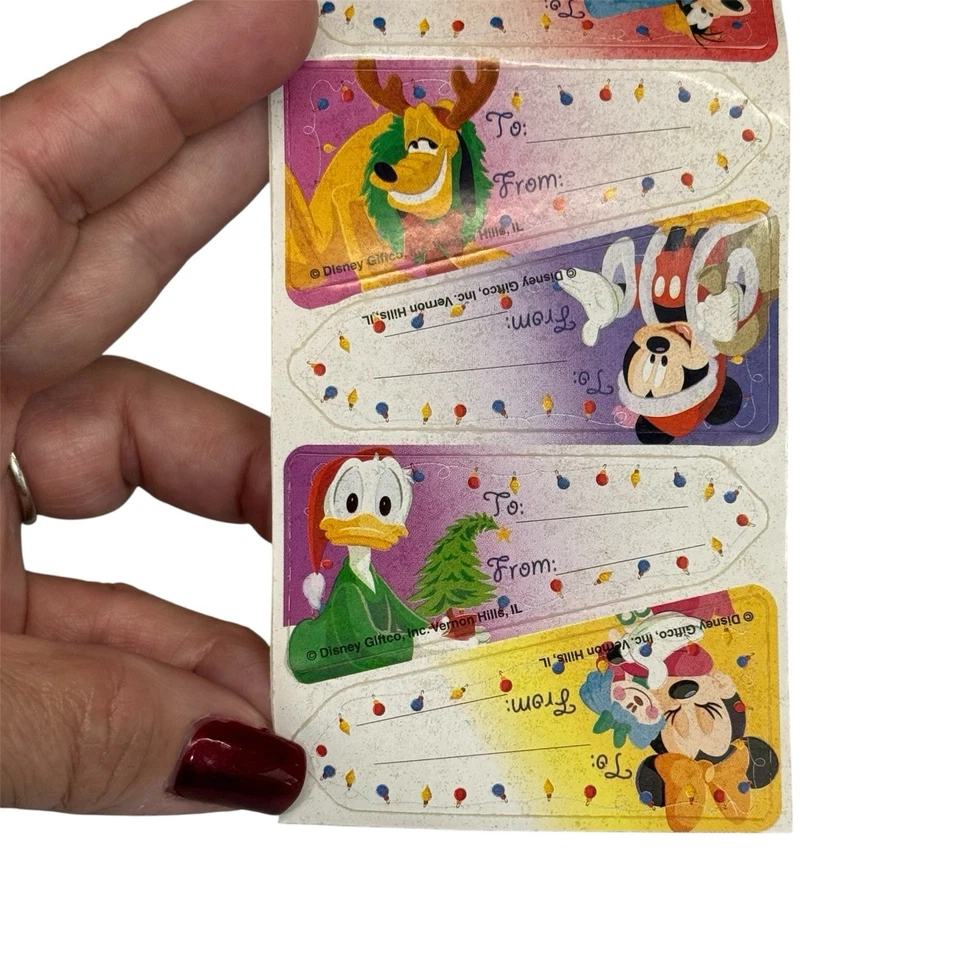 Rollo de etiquetas de regalo navideño de colección de Disney 100 quilates Mickey Minnie Donald Pluto Navidad Nuevo de Lote Antiguo Foto 4 de 4