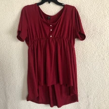 Shein Curve Womens Maroon 1 XL Maroon Pullover Top Stretchy Short Sleeves