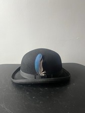 Reed Hill Custom Made Bowler Top Hat Black WoolBlend Feather Derby Size 6 5/8