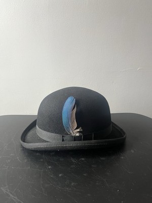 Reed Hill Custom Made Bowler Top Hat Black WoolBlend Feather Derby Size 6 5/8