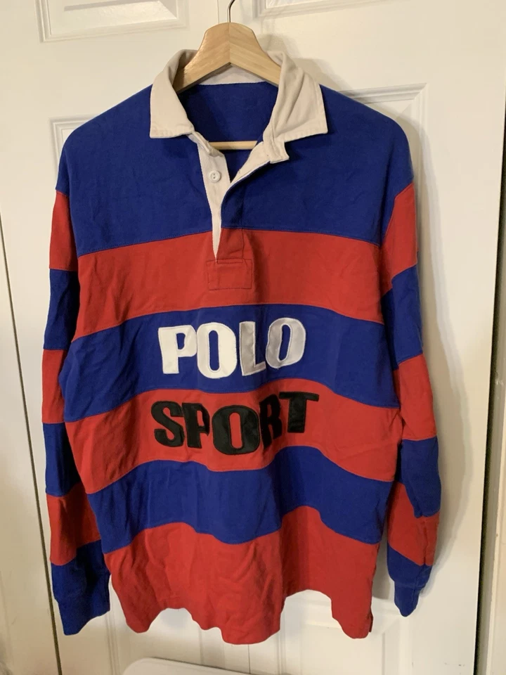 Vintage 90’s Ralph Lauren Polo Sport Spellout Striped Rugby Shirt Men’s XL - Image 3 of 4