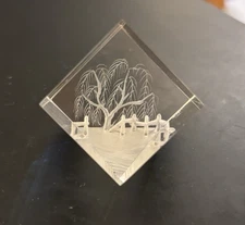 Crystal Art Piece with Tree Design LASER INGRAVED 1 1/8" CUBE