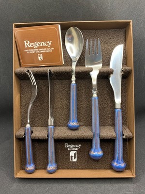Denby Regency Saphir (blau) Besteckbox 5-teilig Gedeck + Teelöffel