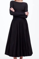 Madewell Bubble-Hem Elegant Midi Dress Black Long Sleeve Scoop back Sz 8 NEW