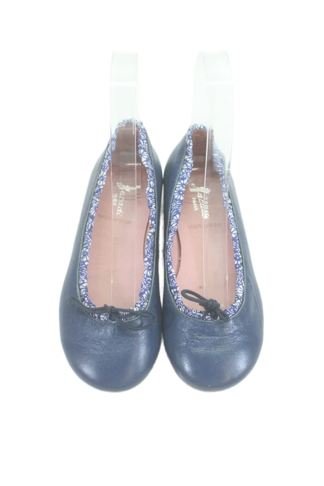 Zapatos planos de ballet sin cordones Jacadi para niñas de cuero azul liso talla 3 Foto 2 de 4