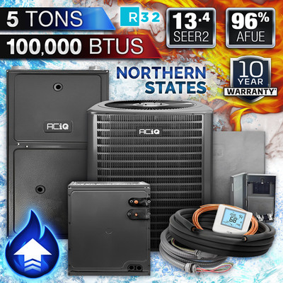 ACiQ 5 Ton Air Conditioner & 96% 100000 BTU Upflow AC Gas Furnace System, R32