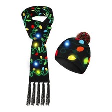 Christmas LED Beanie Hat  Scarf, Light up Hat Knitted Scarf Set Xmas Light u...