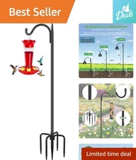 Stylish Black 5-Prong Shepherd Hook for Hanging Plants and Feeders - 60 Inch