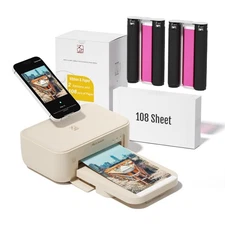 4x6 Photo Printer with 108 Sheet Photo Paper& 2 Ribbon, Desktop Instant Pictu...